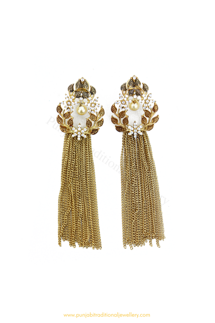 Gold Finished Chain AD Earrings By  PTJ