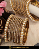 Antique Gold Finished Gray Pearl Bangles Set (Both Hand Pair) | Punjabi Traditional Jewellery Exclusive