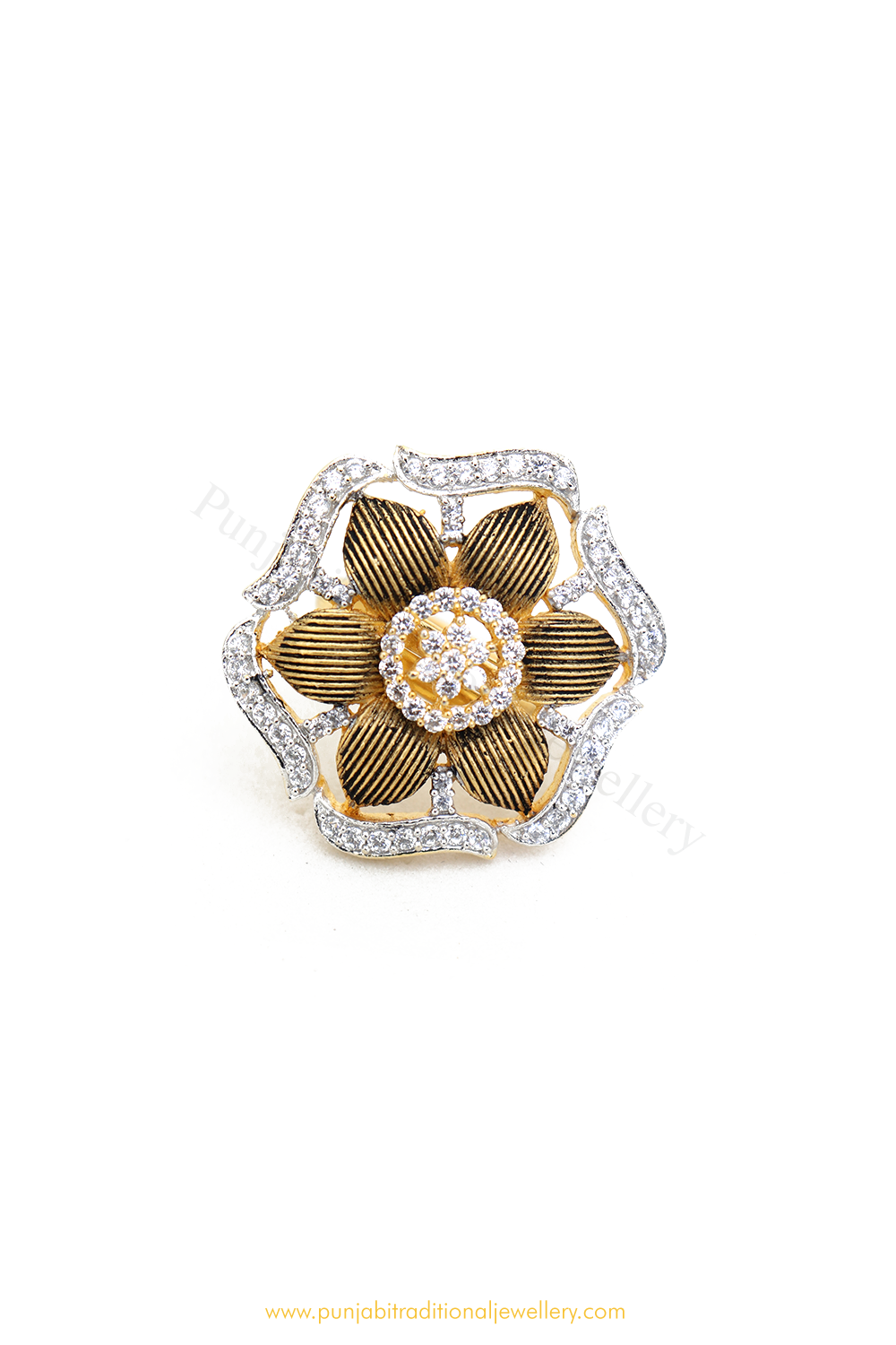 Gold Finished Navratan Kundan Ring By PTJ