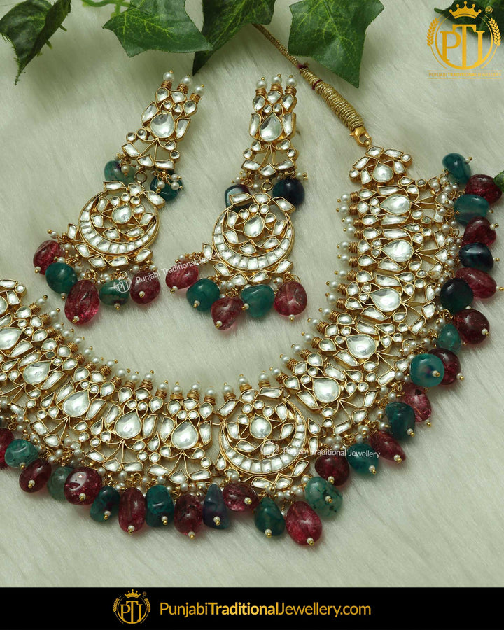 Emerald Rubby Kundan Necklace & Earring Set | Punjabi Traditional Jewellery Exclusive