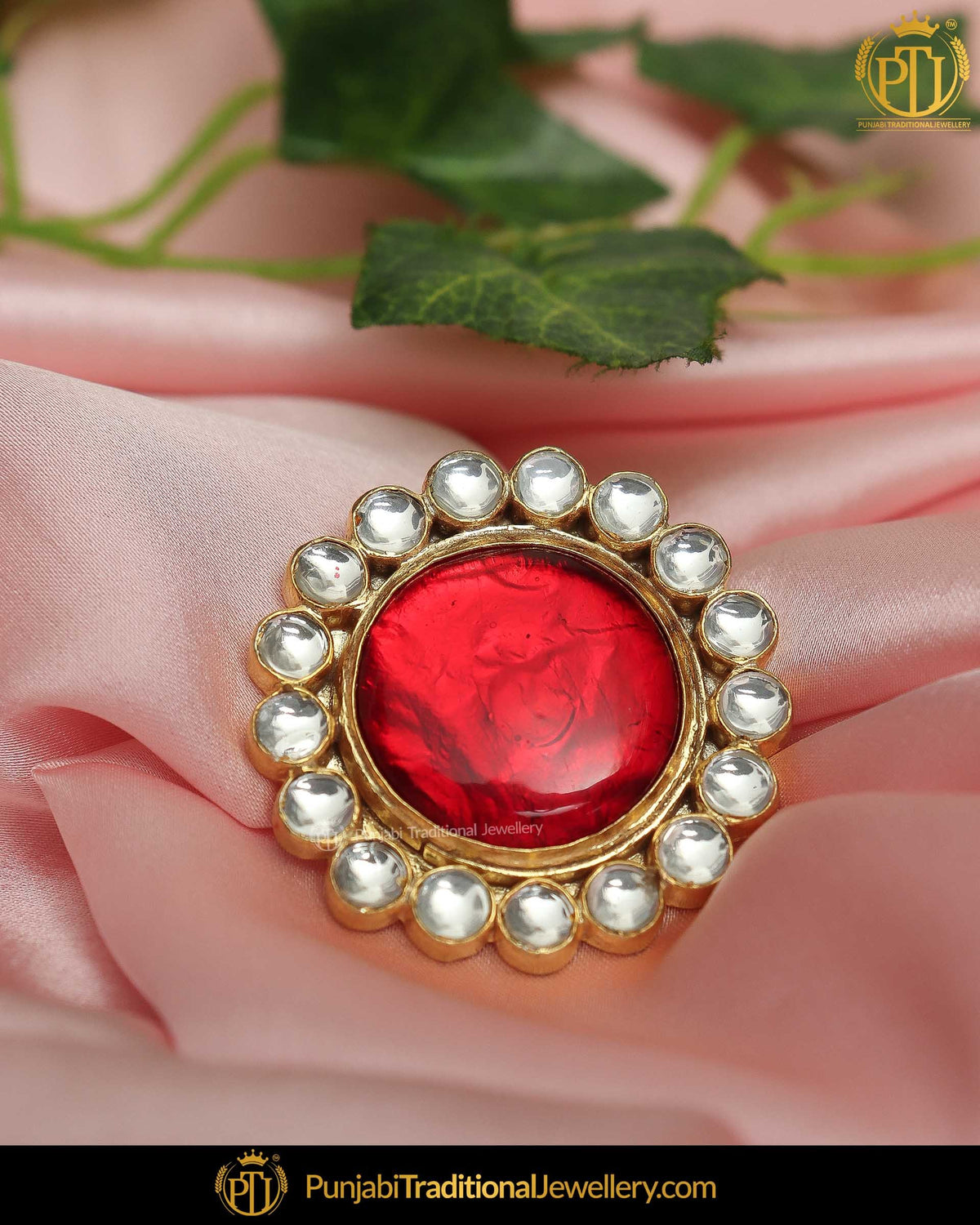 Gold Finished Red Kundan Ring | Punjabi Traditional Jewellery Exclusive