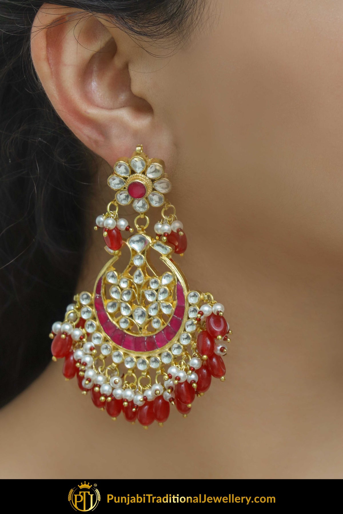 Bahira Rubby Kundan Earring Tikka Set  | Punjabi Traditional Jewellery Exclusive