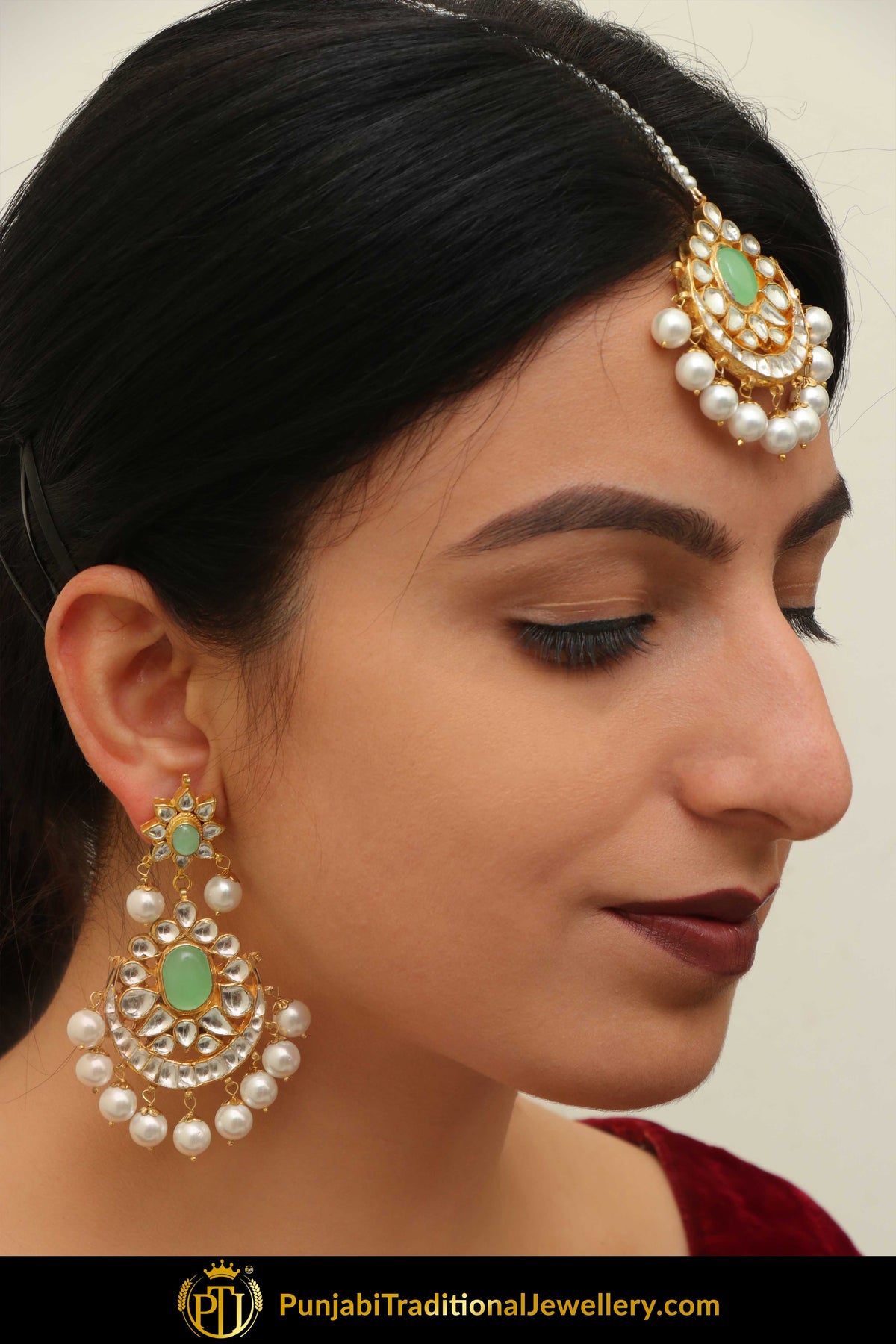 Ilam New Jade Emerald Kundan Earring Tikka Set | Punjabi Traditional Jewellery Exclusive