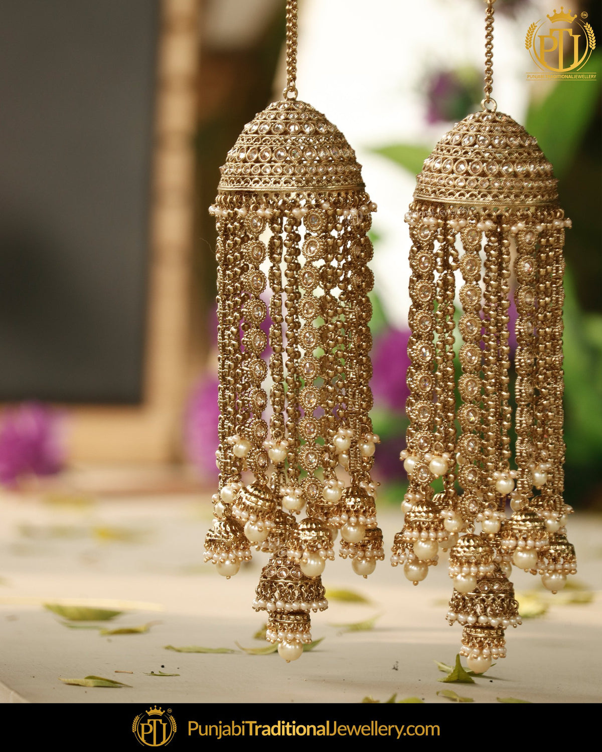 Gold Finished Champagne Stone Pearl Bridal Kalira