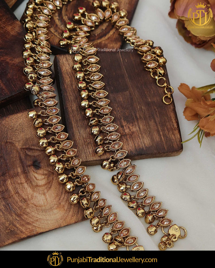Gold Finished Champagne Stone Payal | Punjabi Traditional Jewellery Exclusive
