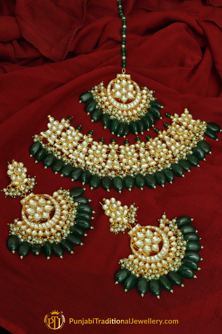 Daaniya Emerald Kundan Choker & Earring Set | Punjabi Traditional Jewellery Exclusive