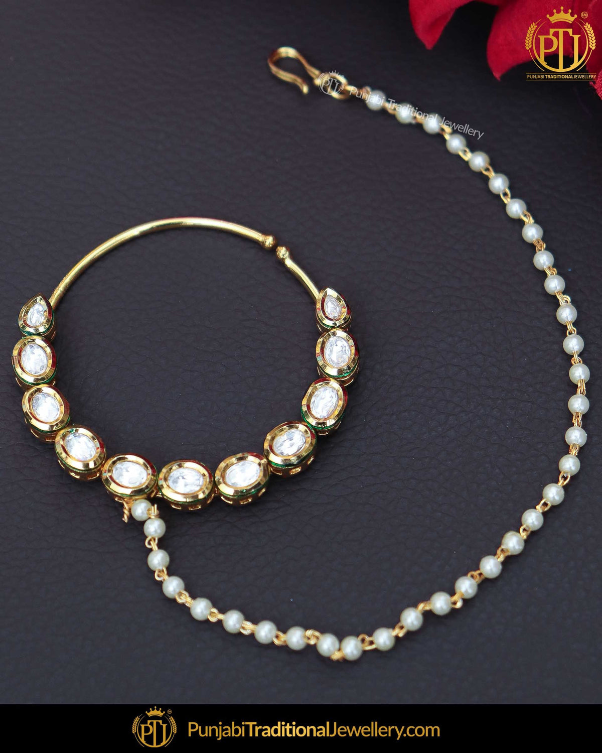 Gold Finished Kundan Pearl Nath | Punjabi Traditional Jewellery Exclusive