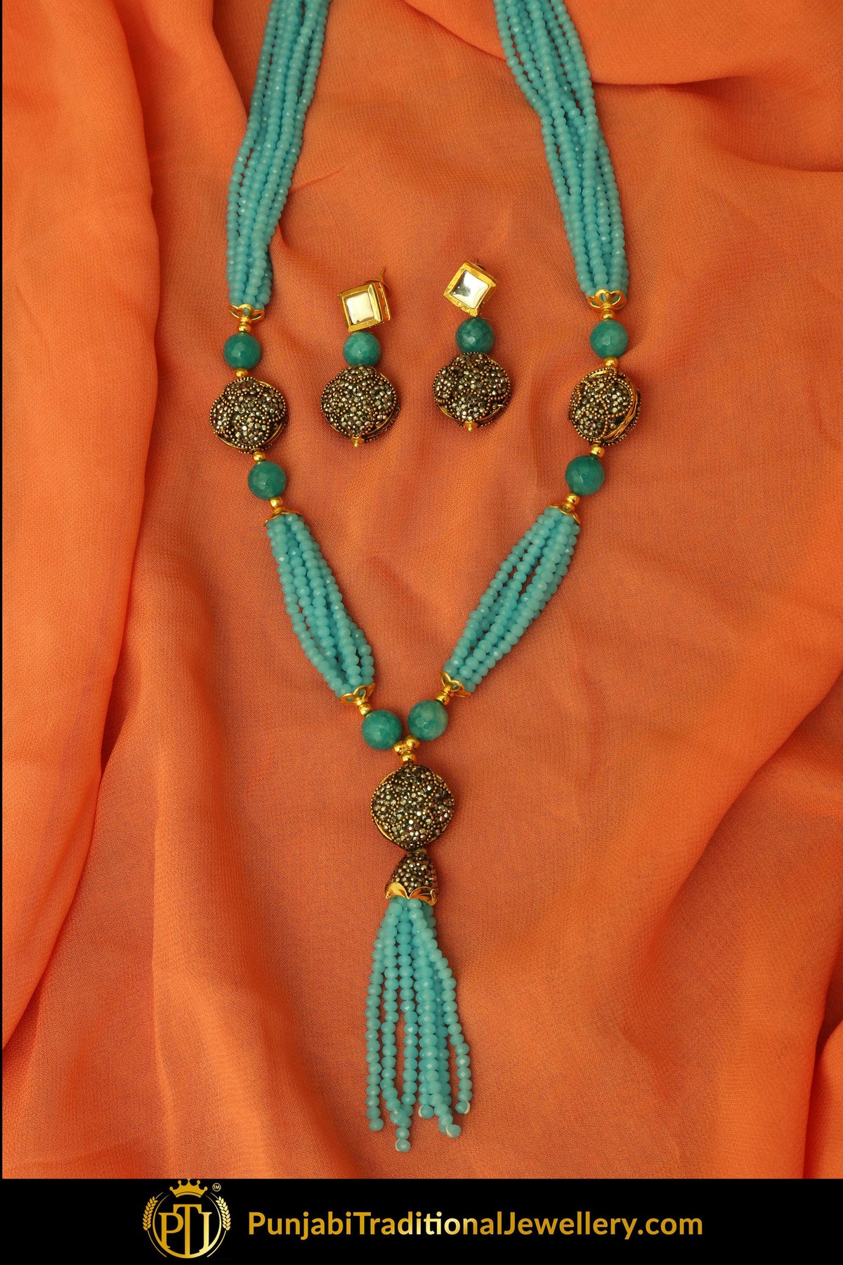 Jumaynah Firozi Mala Necklace & Earrings | Punjabi Traditional Jewellery Exclusive