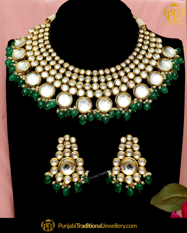 Green Kundan Necklace Set By Punjabi Taditional Jewellery