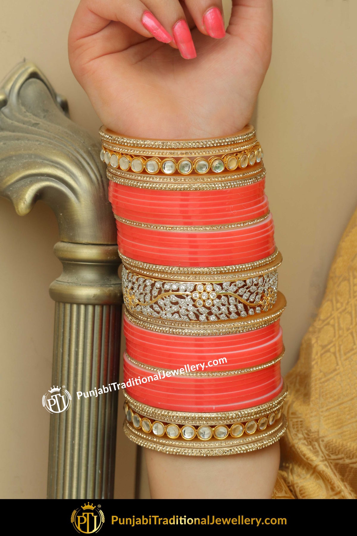 Pink Kundan/American Diamond Bridal Chura | Punjabi Traditional Jewellery Exclusive