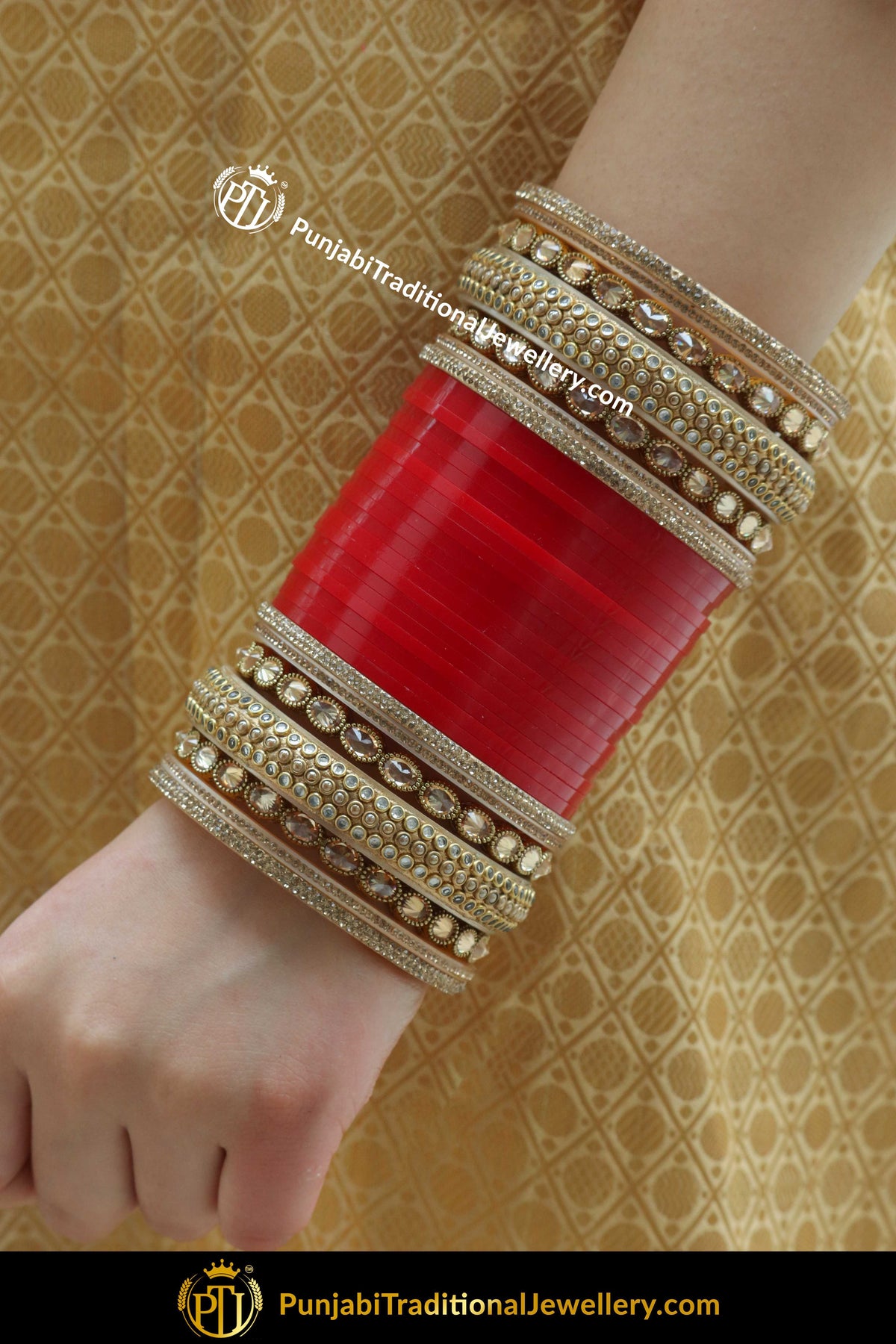 Red Chamapgne Stone Pearl  Bridal Chura | Punjabi Traditional Jewellery Exclusive