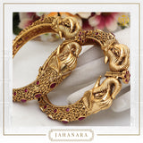 Jahanara Antique Gold Rubby Opneable Karra Bangle (Pair) | Punjabi Traditional Jewellery