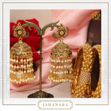 Jahanara Antique Gold Pearl Opneable Karra Bangle (Pair) & Jhumki Earrings  | Punjabi Traditional Jewellery