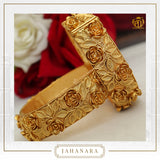 Jahanara Antique Gold Opneable Karra Bangle (Pair) | Punjabi Traditional Jewellery