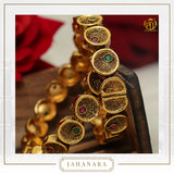 Jahanara Antique Gold Rubby Emerald Opneable Karra Bangle (Pair) | Punjabi Traditional Jewellery