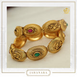 Jahanara Antique Gold Rubby Emerald Opneable Karra Bangle (Pair) | Punjabi Traditional Jewellery