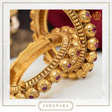 Jahanara Antique Gold Rubby Opneable Karra Bangle (Pair) | Punjabi Traditional Jewellery