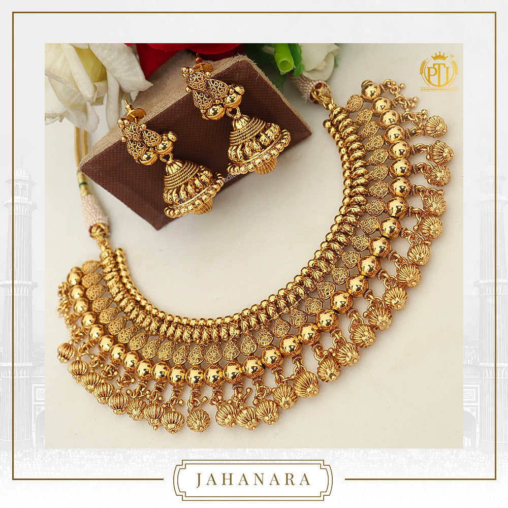 Jahanara Antique Gold Necklace Set | Punjabi Traditional Jewellery