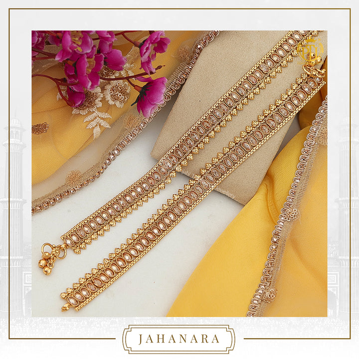 Jahanara Antique Gold Champagne Stone Payal | Punjabi Traditional Jewellery