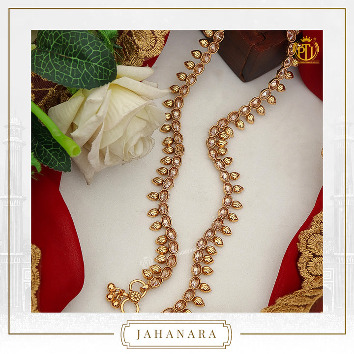 Jahanara Antique Gold Champagne Stone Payal | Punjabi Traditional Jewellery
