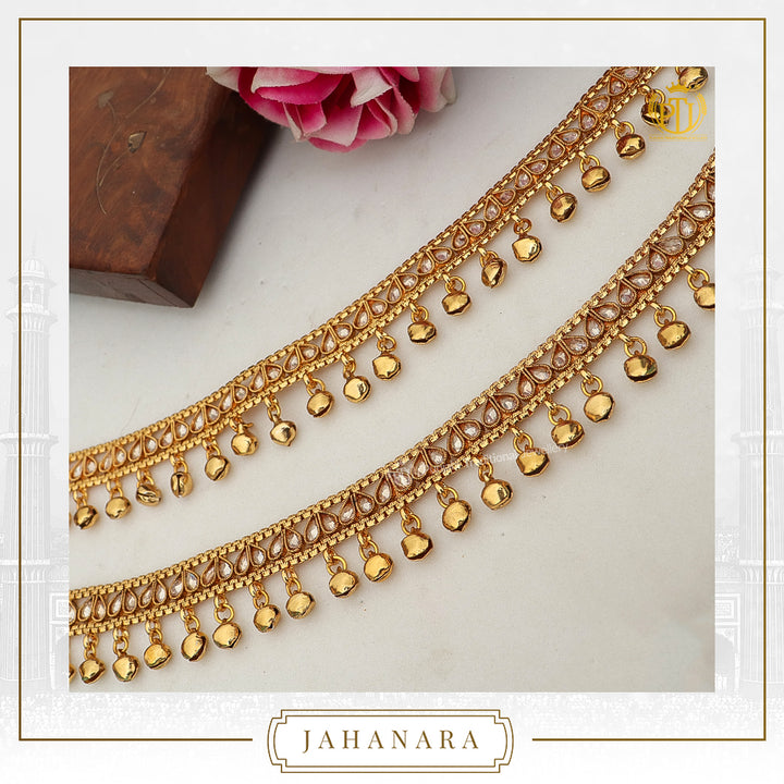 Jahanara Antique Gold Gokhroo Payal | Punjabi Traditional Jewellery
