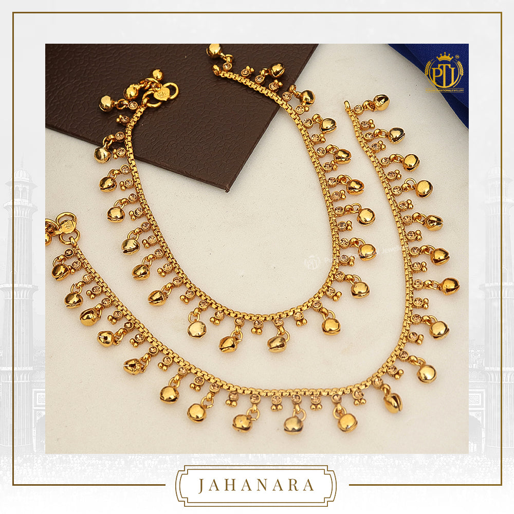 Jahanara Antique Gold Gokhroo Payal | Punjabi Traditional Jewellery