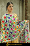 Green Color Pure Phulkari Dupatta By Punjabi Traditional Jewellery