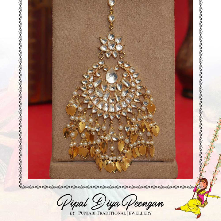 Gold Finished Kundan Pippal Patti Tikka | Pipal Diya Peengan by Punjabi Traditional Jewellery Exclusive