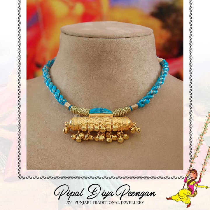 Gold Finished Firozi Dhola Necklace | Pipal Diya Peengan by Punjabi Traditional Jewellery Exclusive