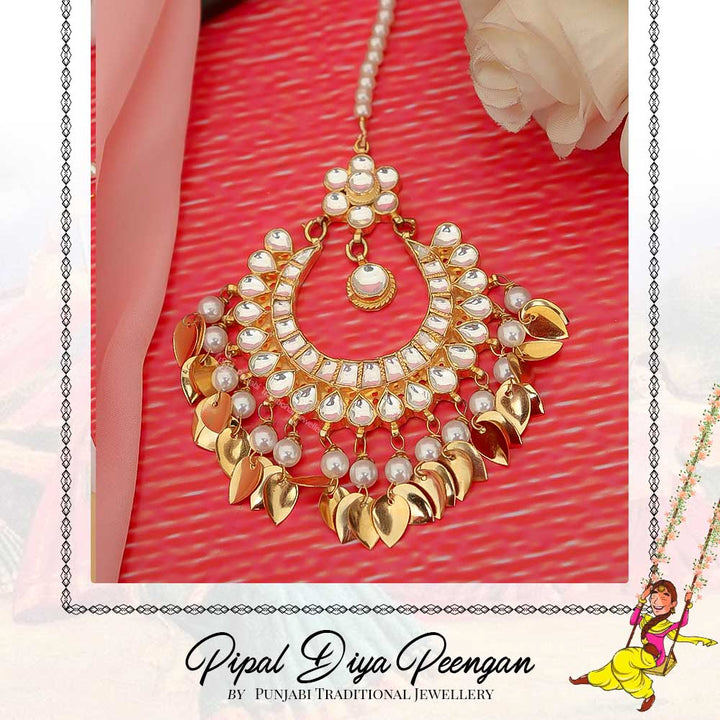 Gold Finished Kundan Pippal Patti Tikka | Pipal Diya Peengan by Punjabi Traditional Jewellery Exclusive