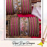 Antique Gold Hand Embroidered Bangles Set For Both Hands | Pipal Diya Peengan by Punjabi Traditional Jewellery Exclusive