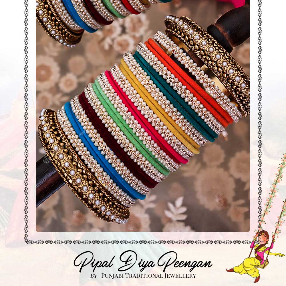 Antique Gold Satrangi Pearl Bangles Set For Both Hands | Pipal Diya Peengan by Punjabi Traditional Jewellery Exclusive