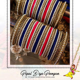 Antique Gold Pink/Blue Pearl Bangles Set For Both Hands | Pipal Diya Peengan by Punjabi Traditional Jewellery Exclusive