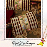 Antique Gold Hand Embroidered Bangles Set For Both Hands | Pipal Diya Peengan by Punjabi Traditional Jewellery Exclusive