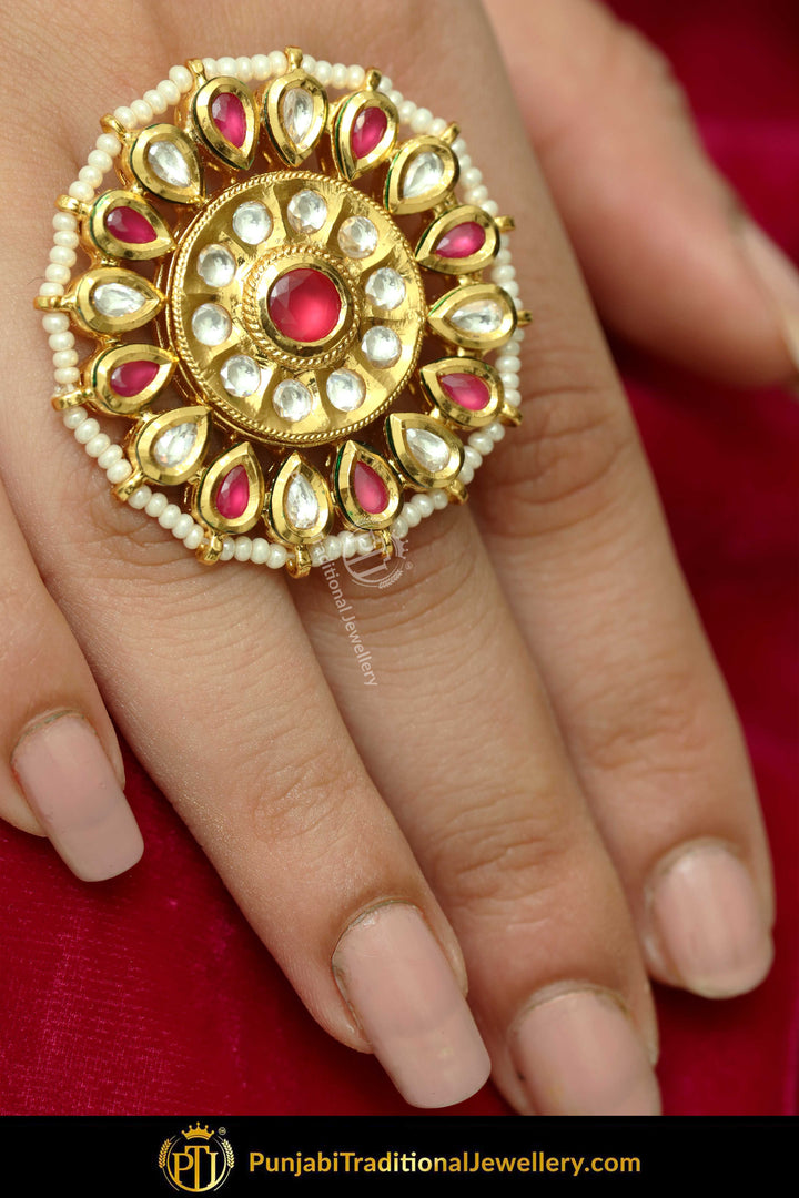 Gold Finished Kundan Rubby Ring | Punjabi Traditional Jewellery Exclusive