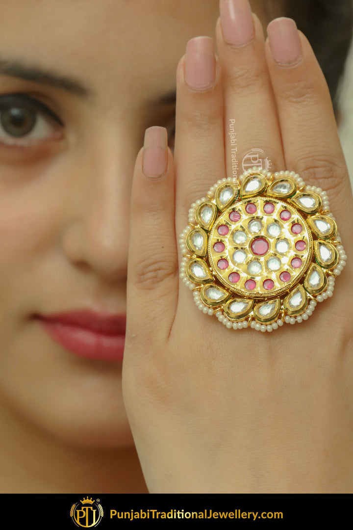 Gold Finished Kundan Rubby Ring | Punjabi Traditional Jewellery Exclusive