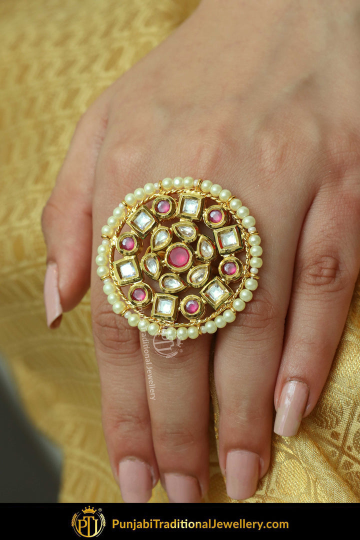 Gold Finished Kundan Rubby Ring | Punjabi Traditional Jewellery Exclusive