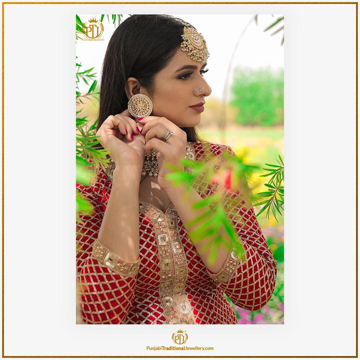 Inaya Kundan Pearl Earring Tikka Set  | Rawayat by Punjabi Traditional Jewellery