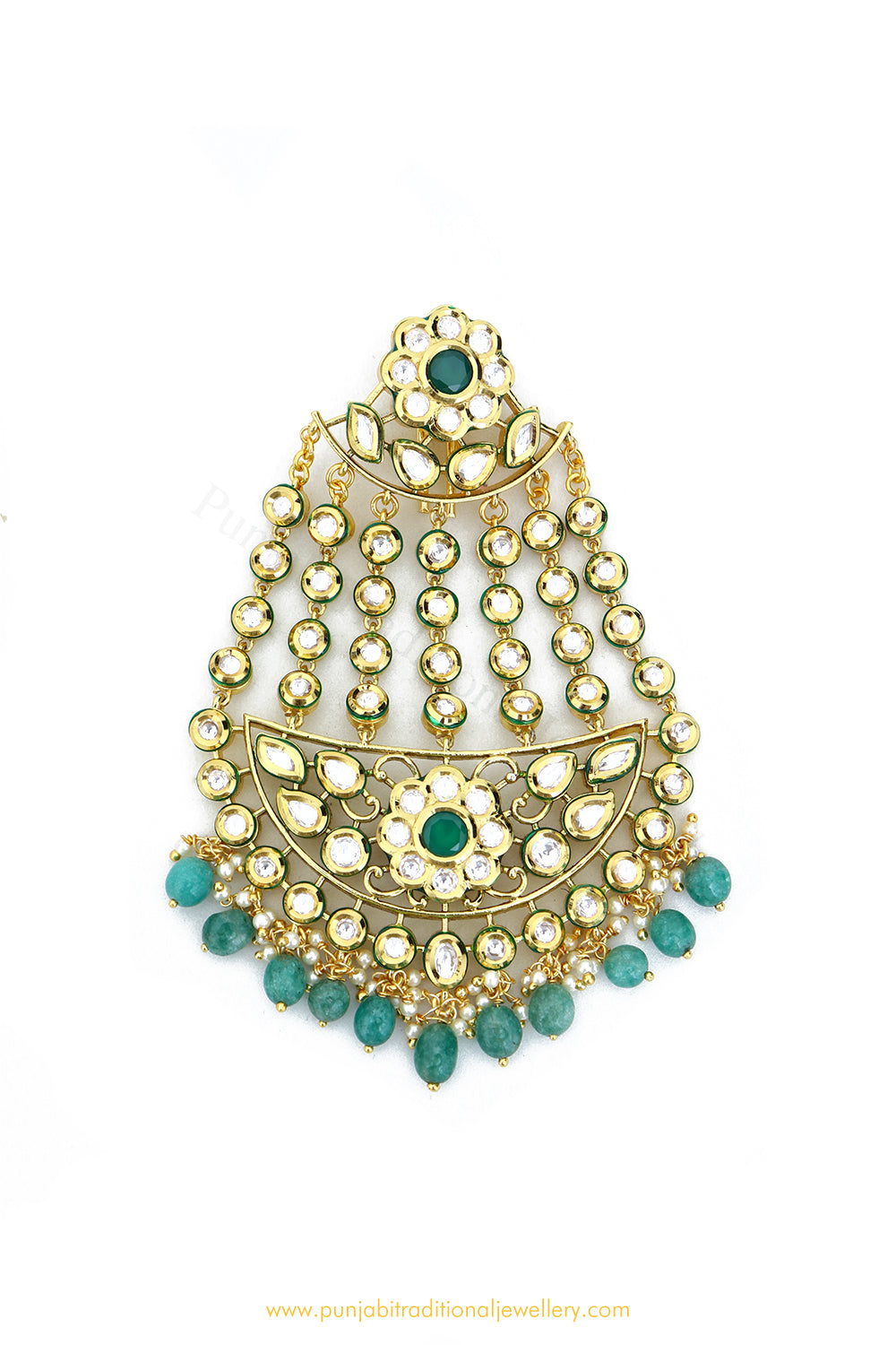 Gold Finished Kundan Emerald Passa By PTJ Exclusive