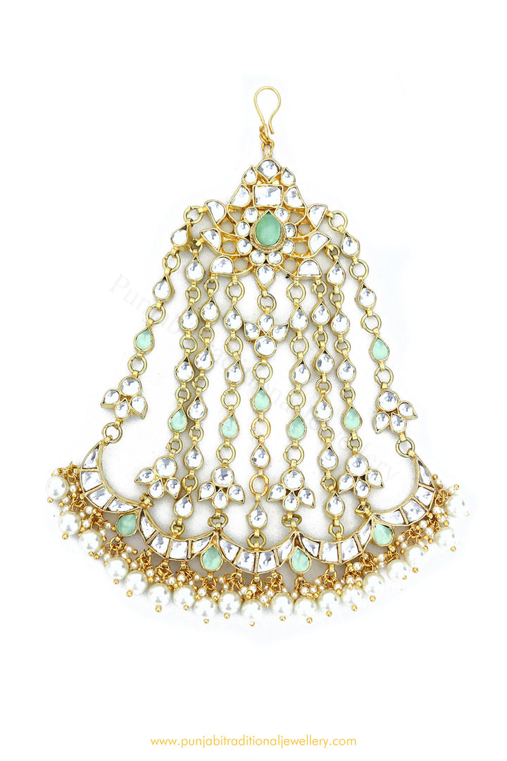 Gold Finished Kundan Mint Emerald Passa By PTJ Exclusive