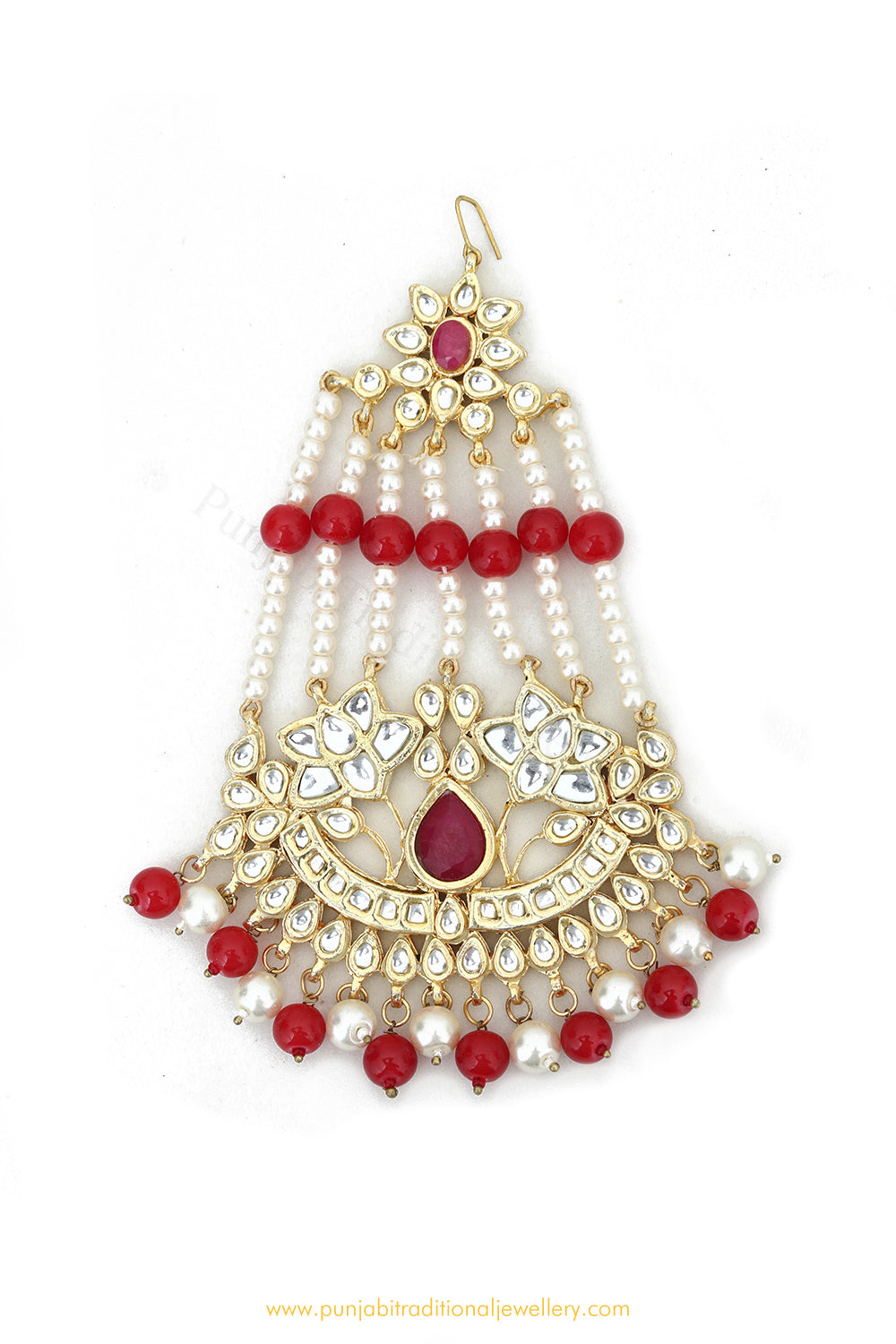 Gold Finished Red Kundan Pearl Passa By PTJ Exclusive