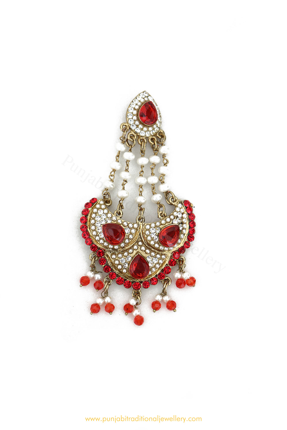 Antique Gold Finished Red Stone Pearl Passa By PTJ Exclusive