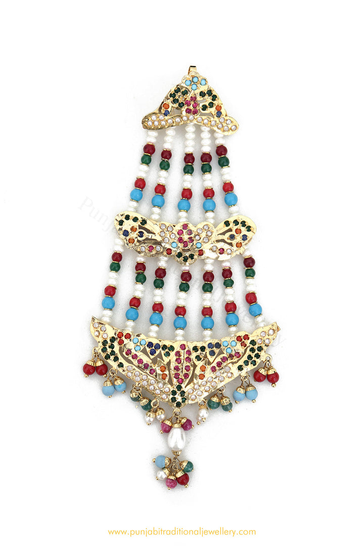 Gold Finished Navratan Jadau Pearl Passa By PTJ Exclusive