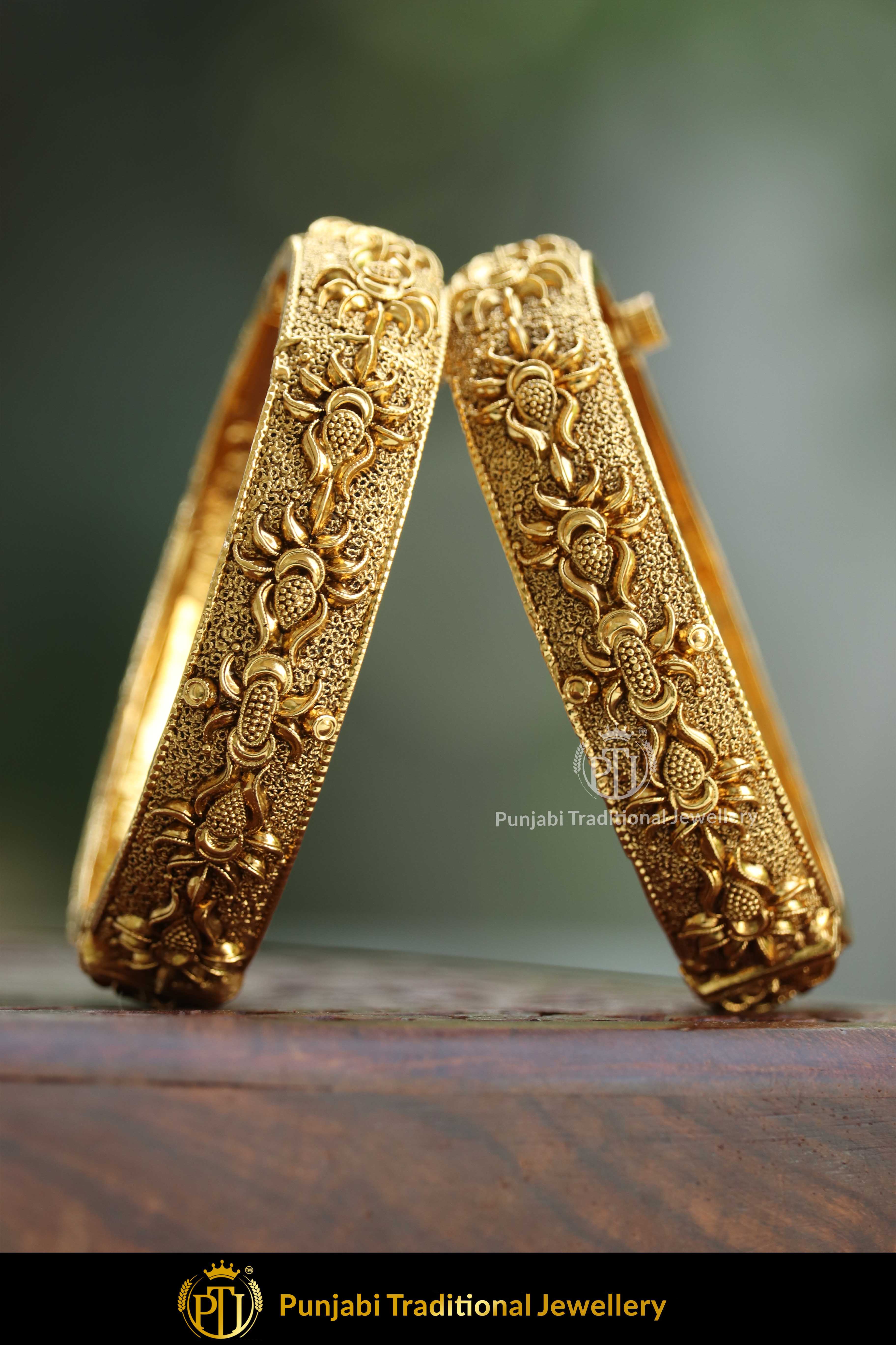 Lama Gold Finished Openable Karra Bangles (Pair)| Punjabi Traditional Jewellery Exclusive