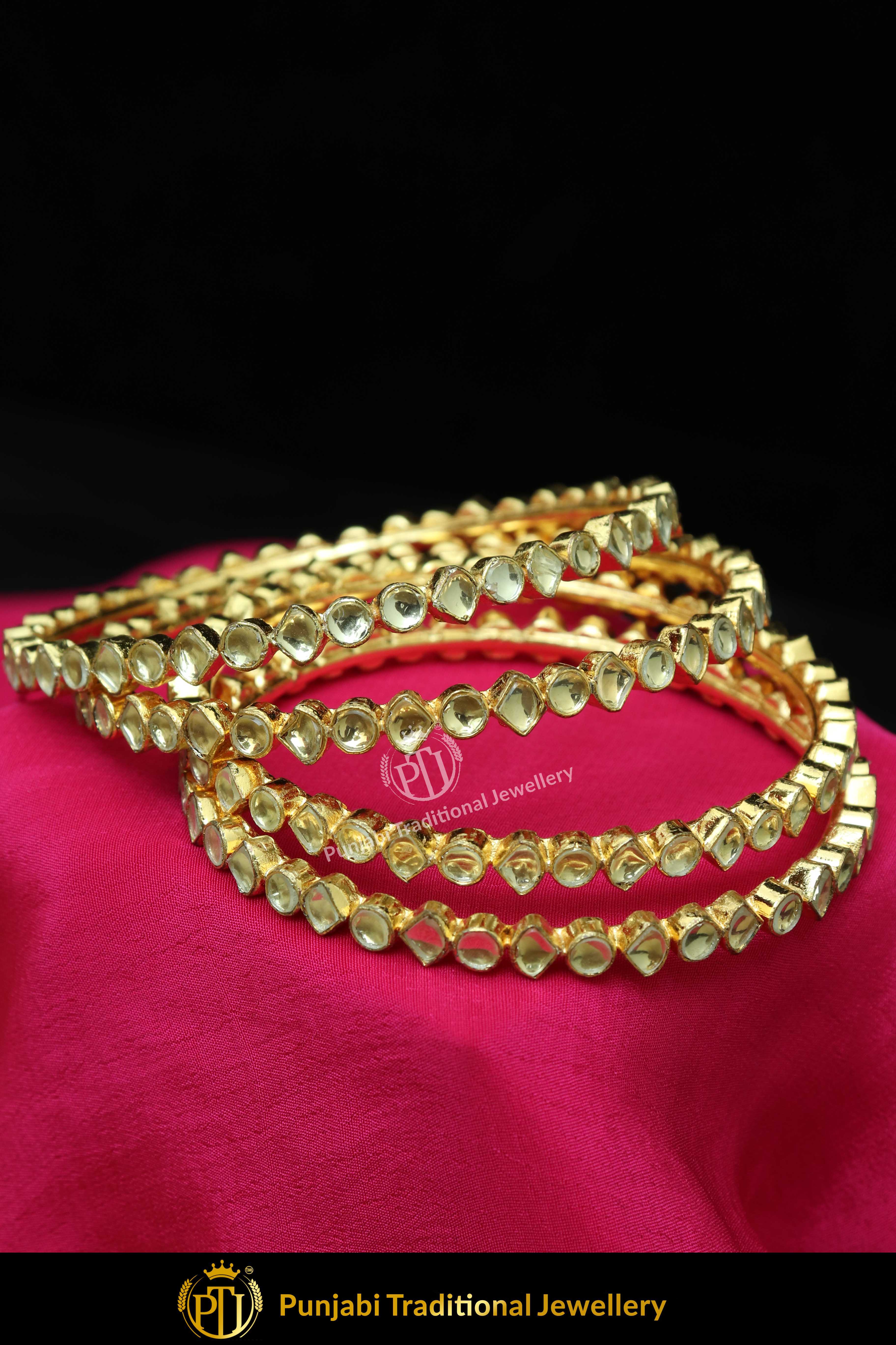 Khusbakht Gold Finished Kundan Karra Bangles (Pair)| Punjabi Traditional Jewellery Exclusive
