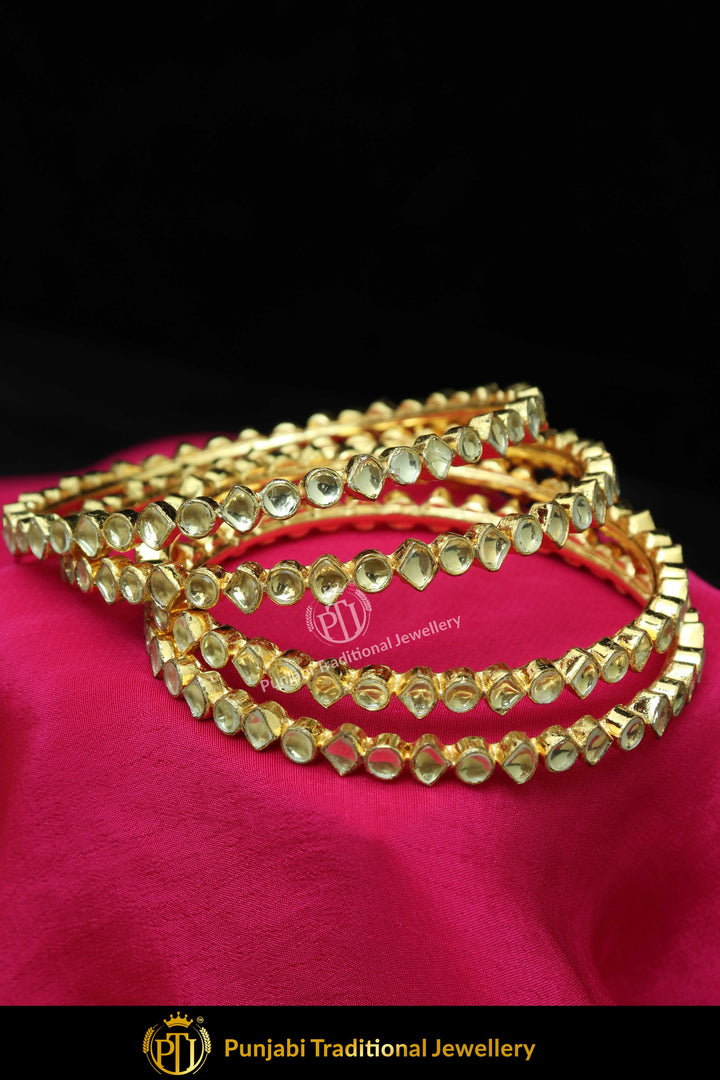 Khusbakht Gold Finished Kundan Karra Bangles (Pair)| Punjabi Traditional Jewellery Exclusive