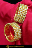 Kwairah Gold Finished Kundan Openable Karra Bangles (Pair)| Punjabi Traditional Jewellery Exclusive