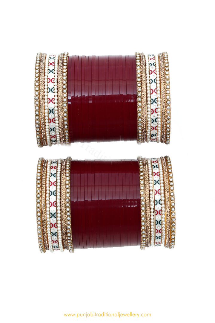 Pearl Maroon Colour Dotted Bridal Chura By PTJ