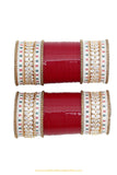 Deep Red Colour American Diamond Dotted Bridal Chura By PTJ