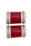 Deep Red Colour Dotted Pearl Bridal Chura By PTJ